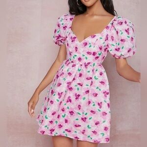 SHEIN Pink and Green Floral Midi Dress